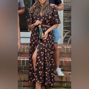 Black Floral Maxi Dress with Yellow Floral Print